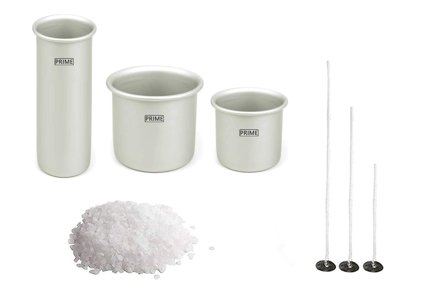 Aluminium Pillar Shape Candle Making kit Including Wax and Wicks, Silver