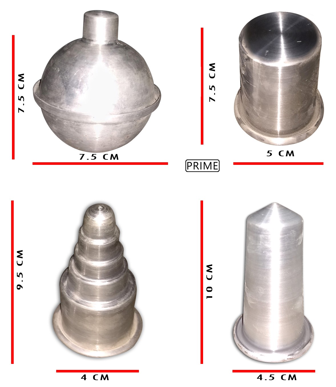 Aluminium Candle Making Moulds 4 Shapes- Round, Bullet, Cake and Pillar.