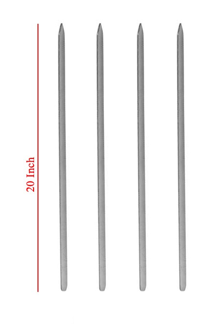 4 Pcs Flat Steel Tikka Skewer for Barbecue and Grilling, 20 Inch Long