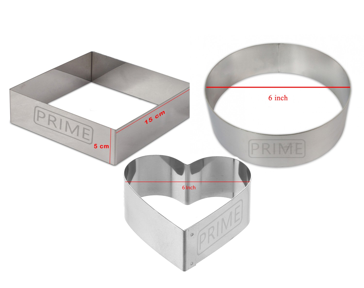 Stainless Steel Heart, Round and Square Ring Cake Cut Outs Pizza Base Cutter - 6 inch