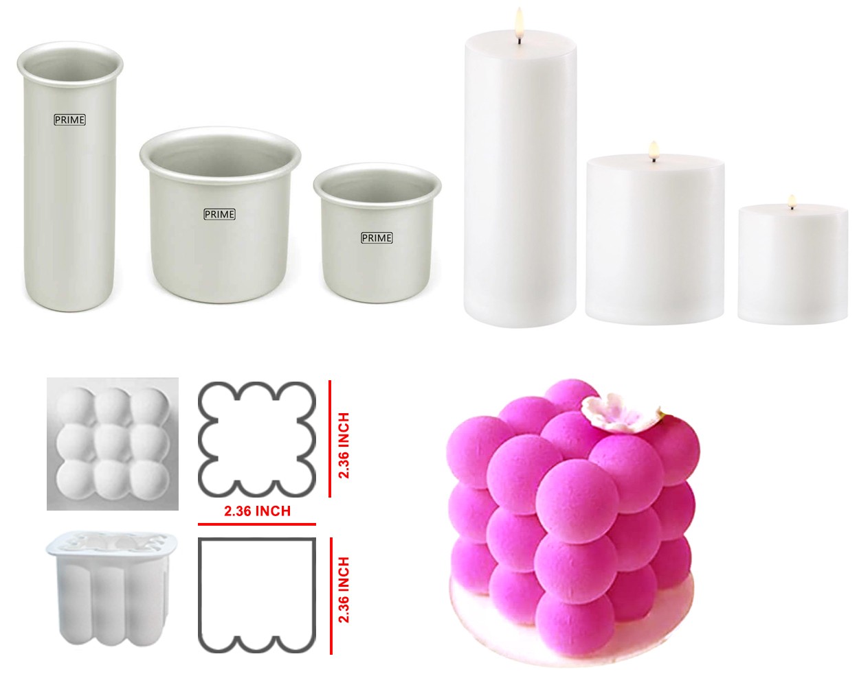 Aluminium Pillar Shape Candle and 3D Bubble Silicone molds Set