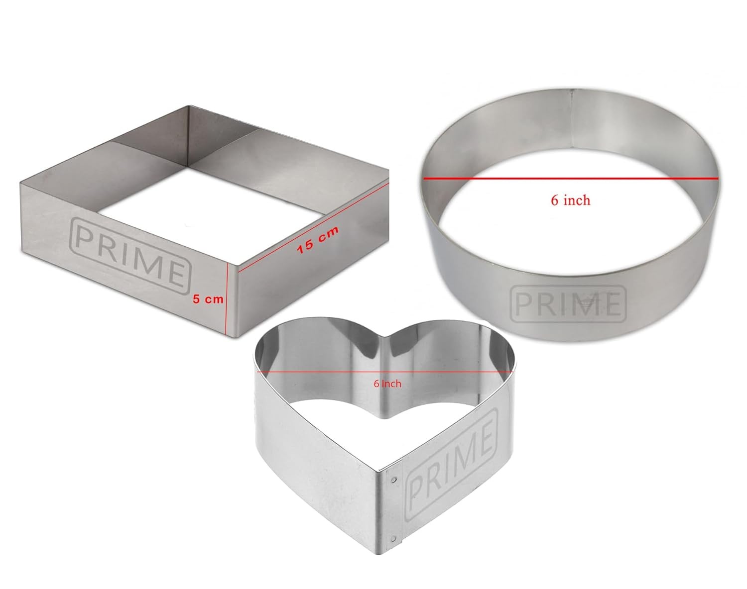 Heart, Round and Square Steel Ring Cake Cut Outs Pizza Base Cutter - 6 inch