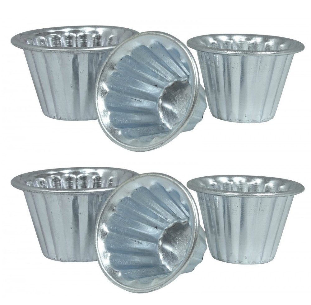 Aluminium Baking Moulds Pudding Jelly Cup Cake Mold - Set of 6 Big Glass