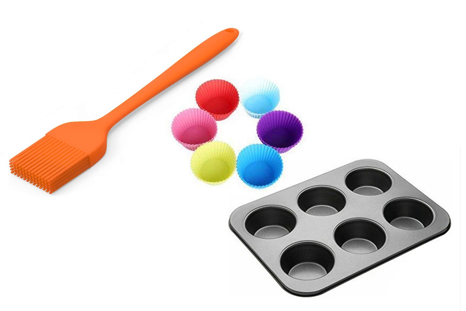 Non Stick Baking Muffin Tray 6 Cups, Nonstick Silicone Cupcake Molds, Brush Microwave Oven