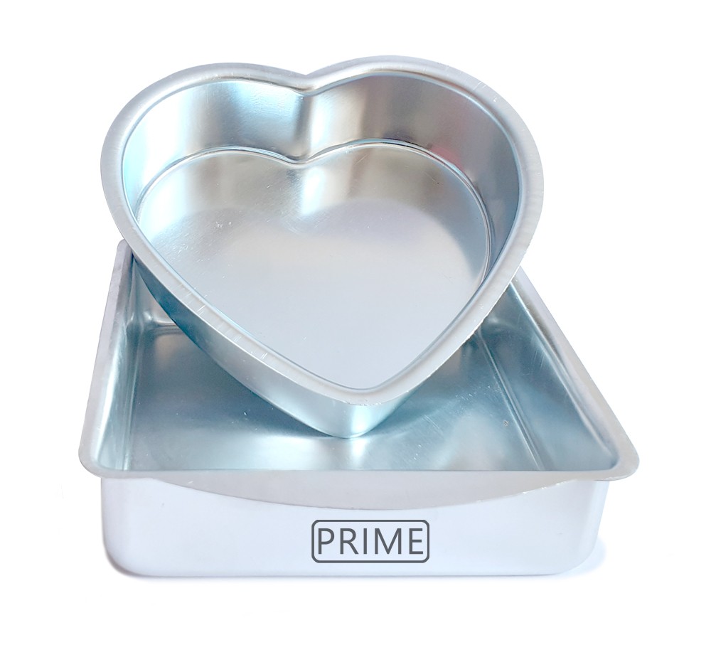 Aluminium Heart and Square Shape Cake Tins Set 2 Pieces (Silver)